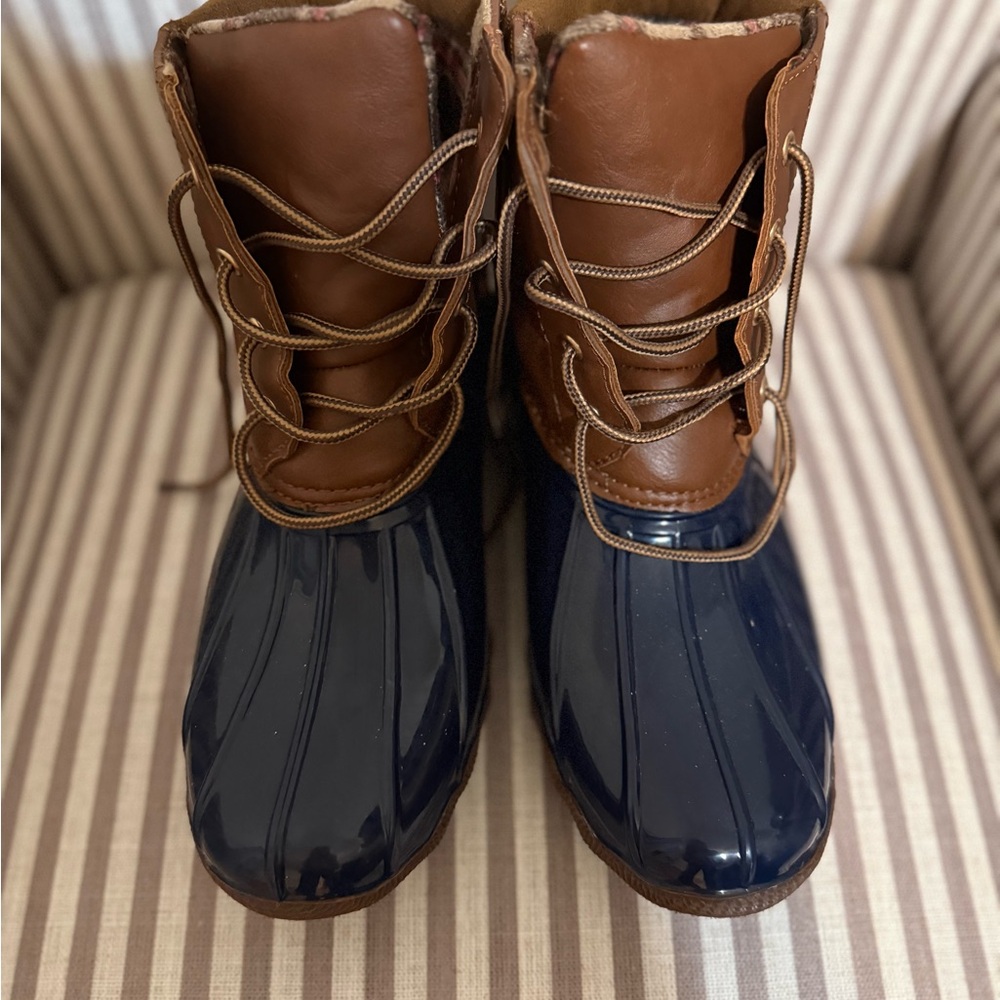 Brown and Navy Duck Boots